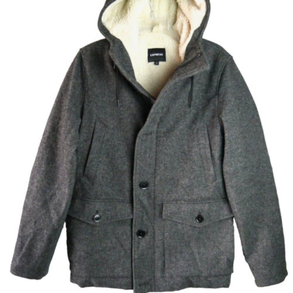 Express Men’s Size XS TP Textured Sherpa Water-Resistant Wool Gray Parka